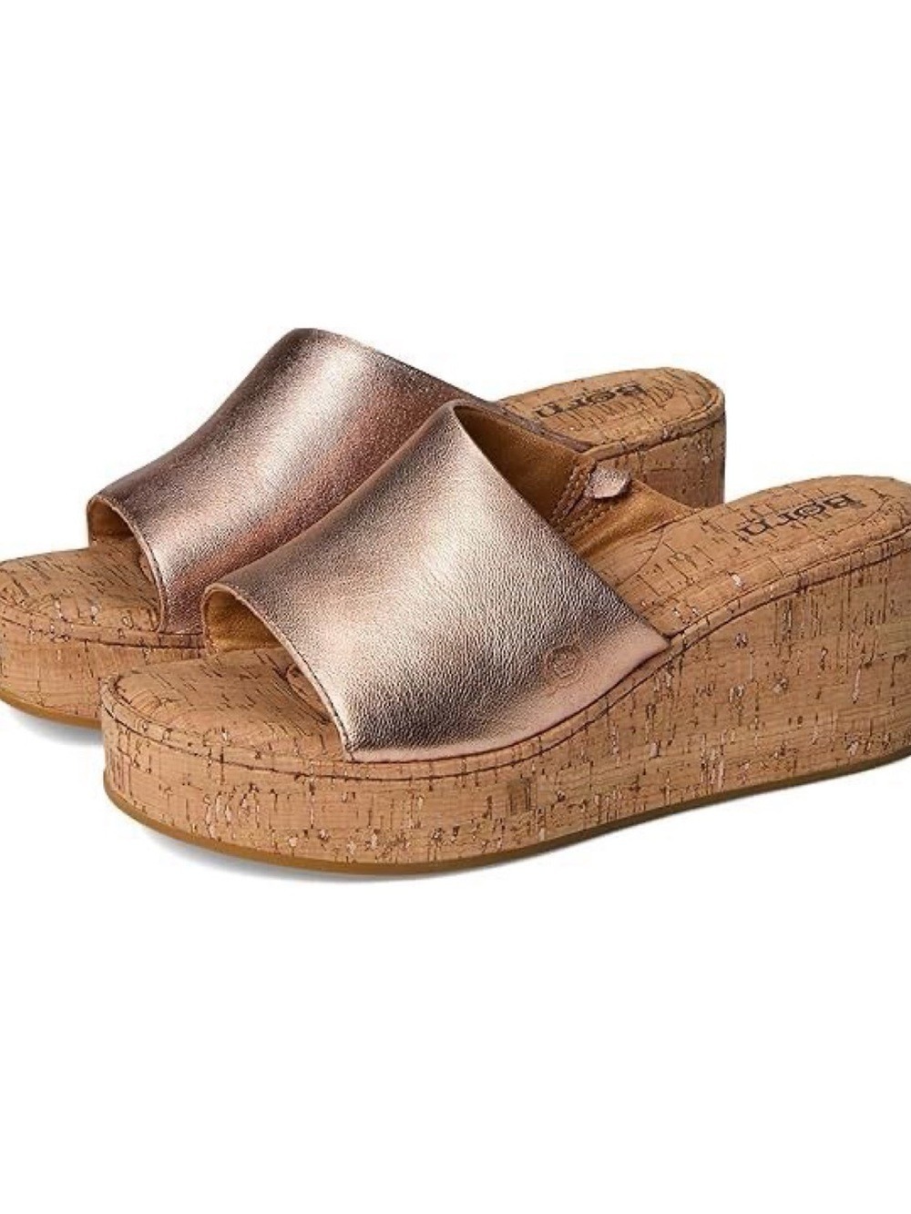 NWOB $125 Born Shilo Rose Gold Leather Cork Wedge Sandals Size 11